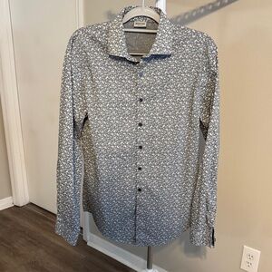 Kenneth Cole Reaction Gray Floral-Print Long Sleeve Button-Down Shirt
